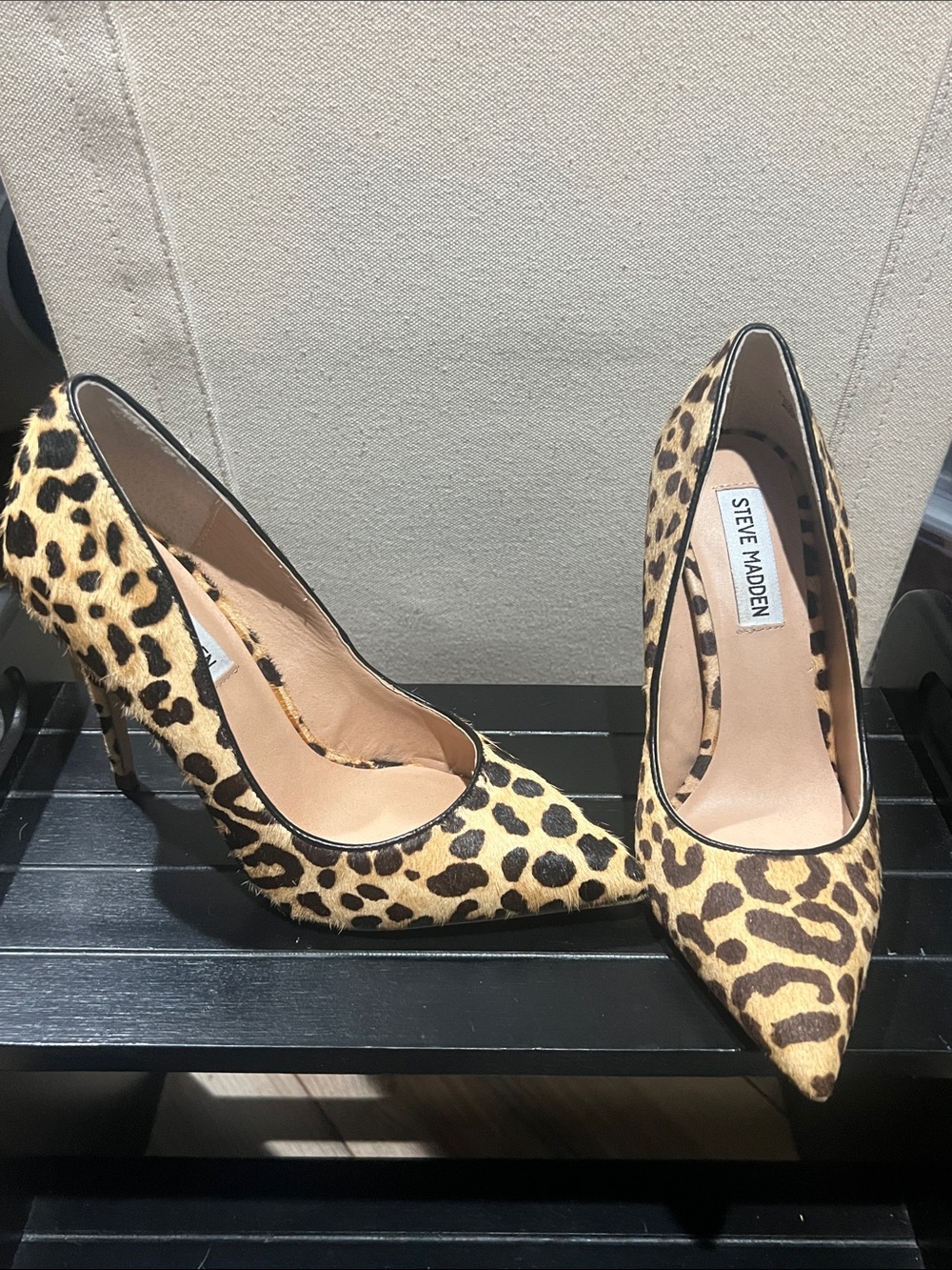 Steve Madden Leopard-Print Pointed Toe Pumps - Tan/Black